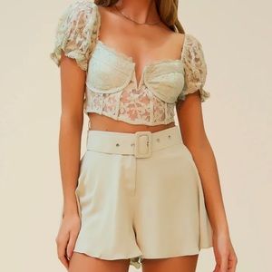 Mint crop top + high waisted shorts set (S)